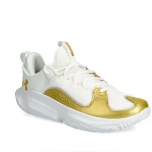 Under Armour Flow Futr X3 basketball shoes white/white/metallic gold Size 8.5